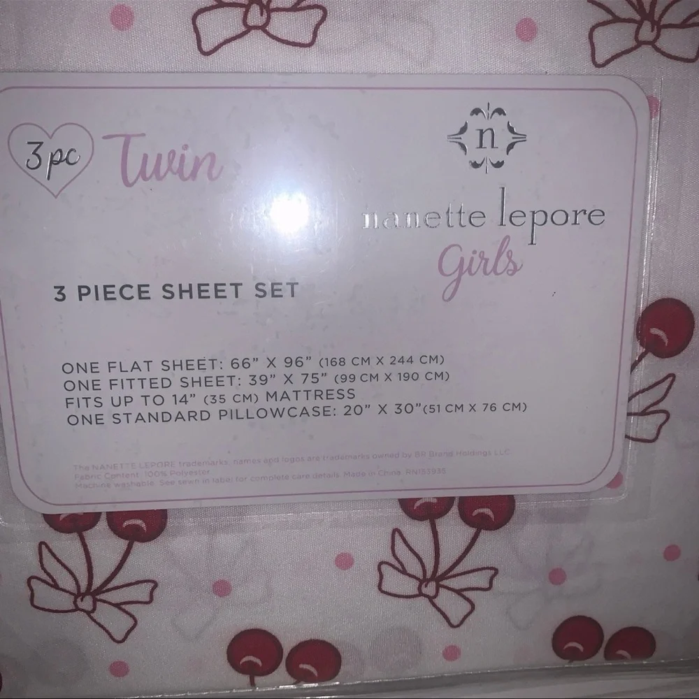 Nanette Lepore Cherry Bows TWIN Sheet Set 3 pc